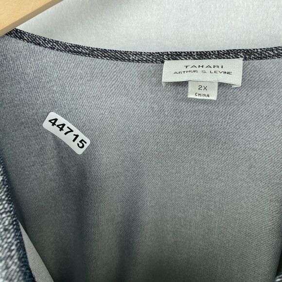 TAHARI Blouse 2X Arthur S. Levine Striped Draped Cowl Neck Ruched Sleeve Gray - Picture 9 of 9